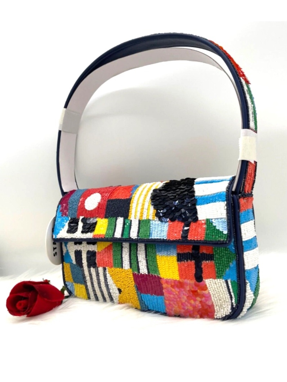 AUTH NWT Staud Tommy Glass Bead Sequin Shoulder Bag In Sails UP ~NEW Arrival~ - Picture 4 of 16